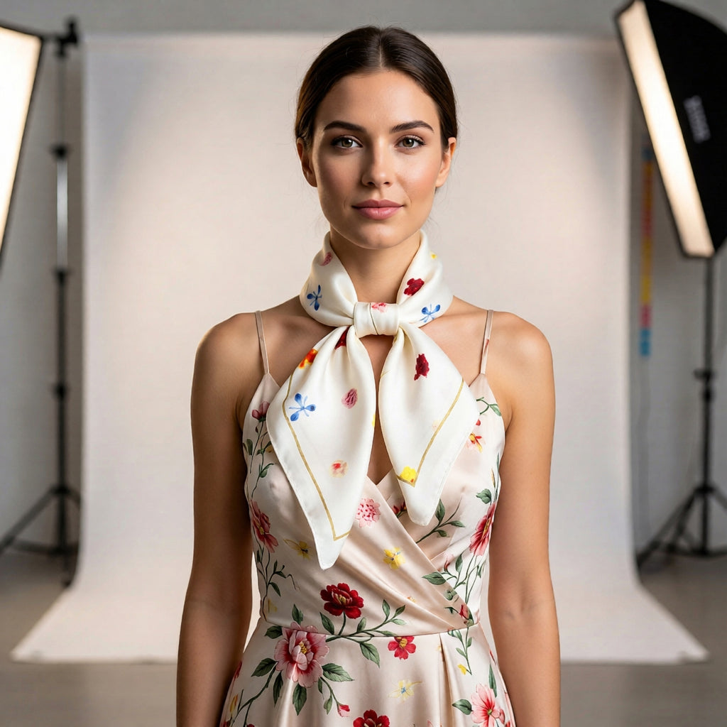 Anna-Kaci Floral Print Square Satin Scarf Lightweight Soft Hair Neck Accessory