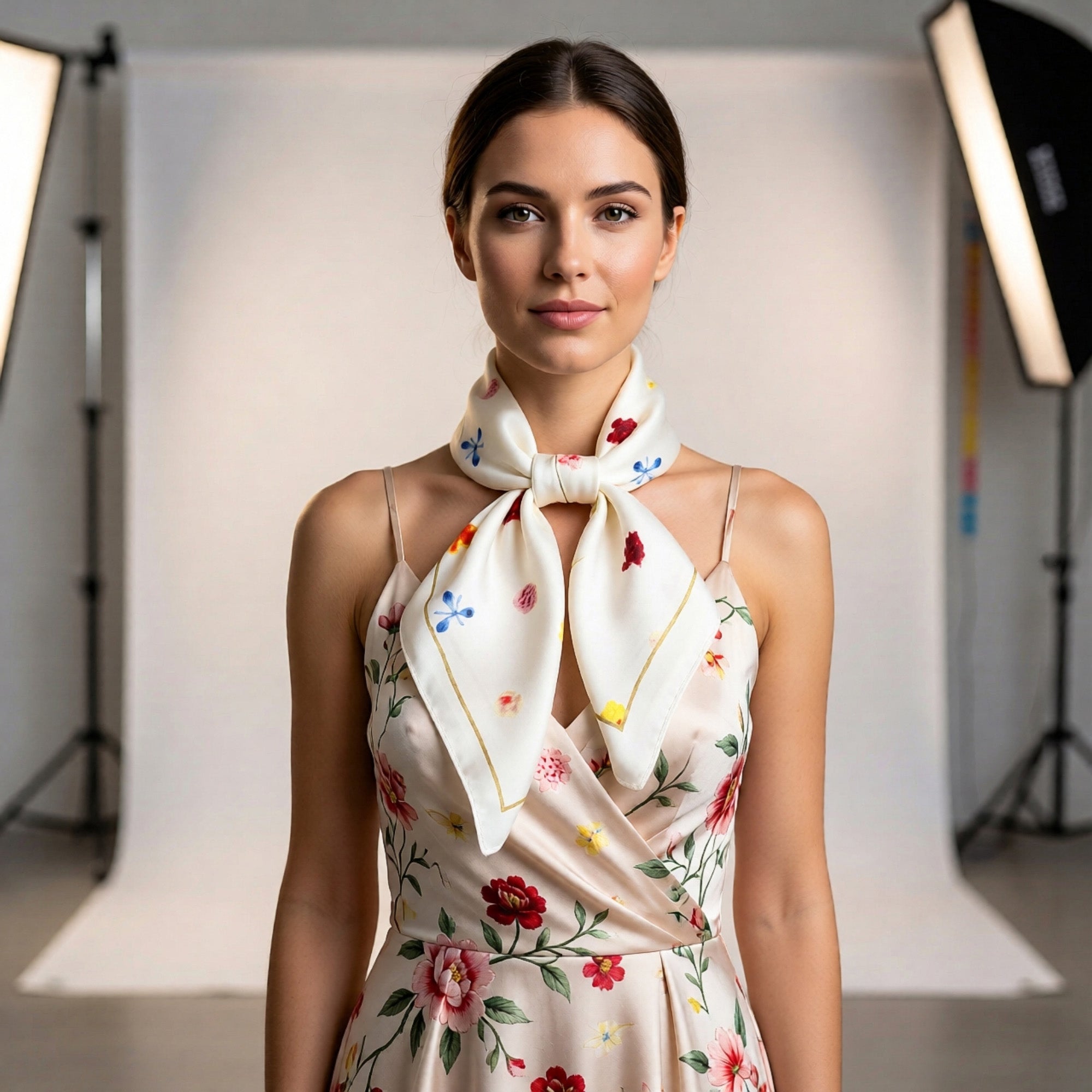 Anna-Kaci Floral Print Square Satin Scarf Lightweight Soft Hair Neck Accessory