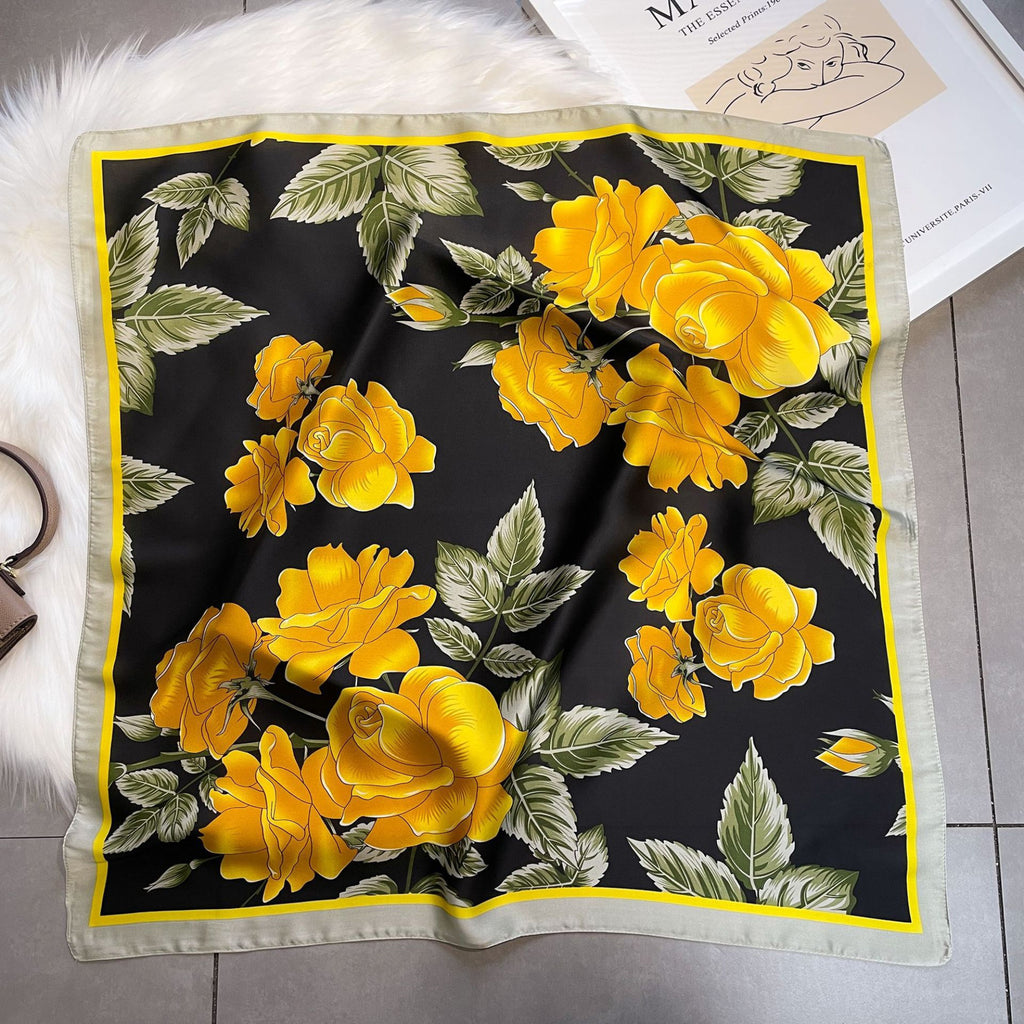 Anna-Kaci Floral Satin Square Scarf Lightweight Soft Hair Neck Wrap Accessory