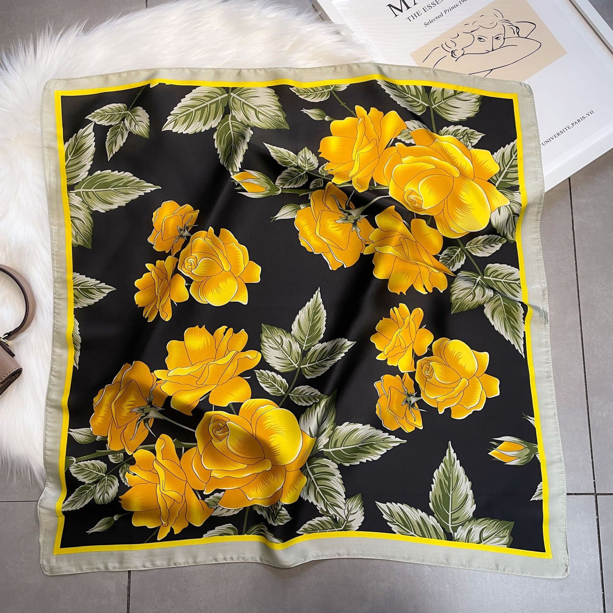 Anna-Kaci Floral Satin Square Scarf Lightweight Soft Hair Neck Wrap Accessory