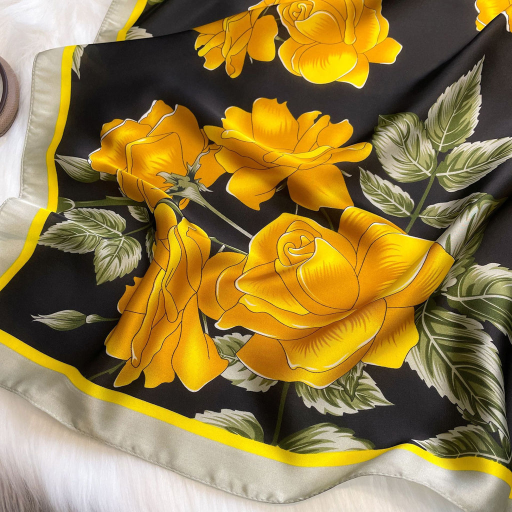 Anna-Kaci Floral Satin Square Scarf Lightweight Soft Hair Neck Wrap Accessory