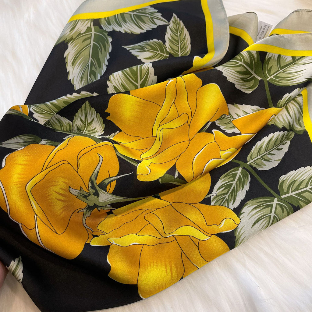 Anna-Kaci Floral Satin Square Scarf Lightweight Soft Hair Neck Wrap Accessory