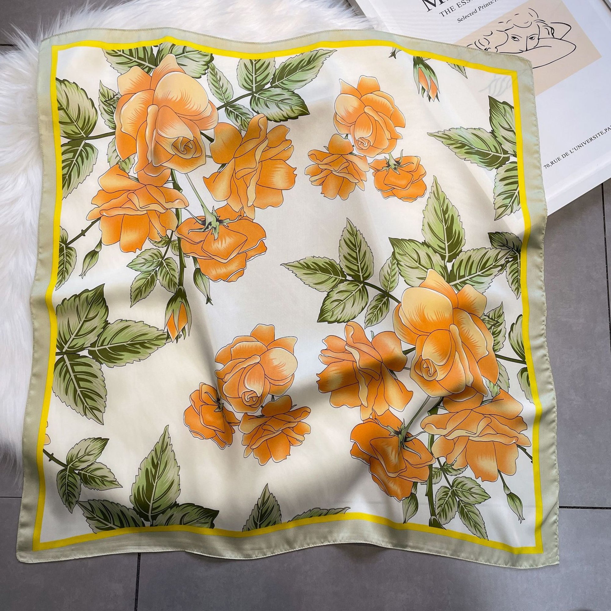Anna-Kaci Floral Satin Square Scarf Lightweight Soft Hair Neck Wrap Accessory