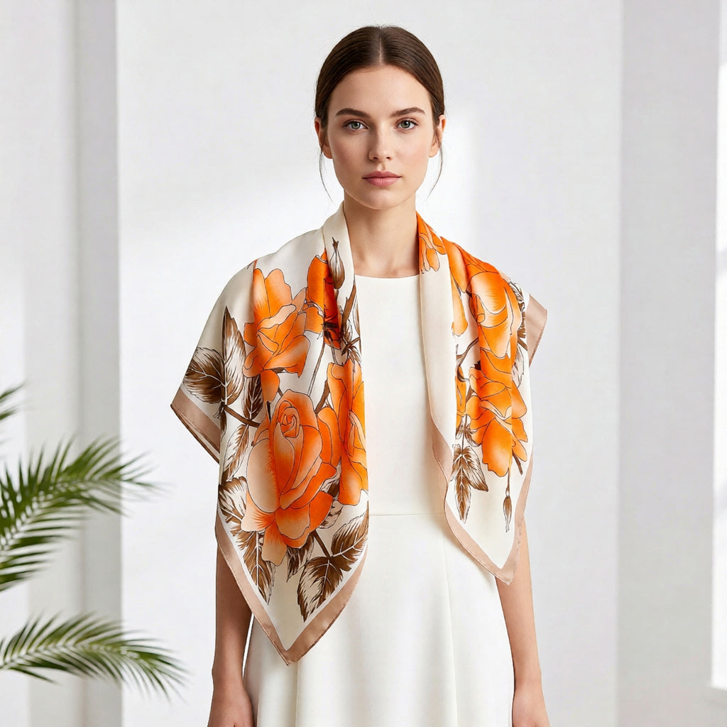 Anna-Kaci Floral Satin Square Scarf Lightweight Soft Hair Neck Wrap Accessory