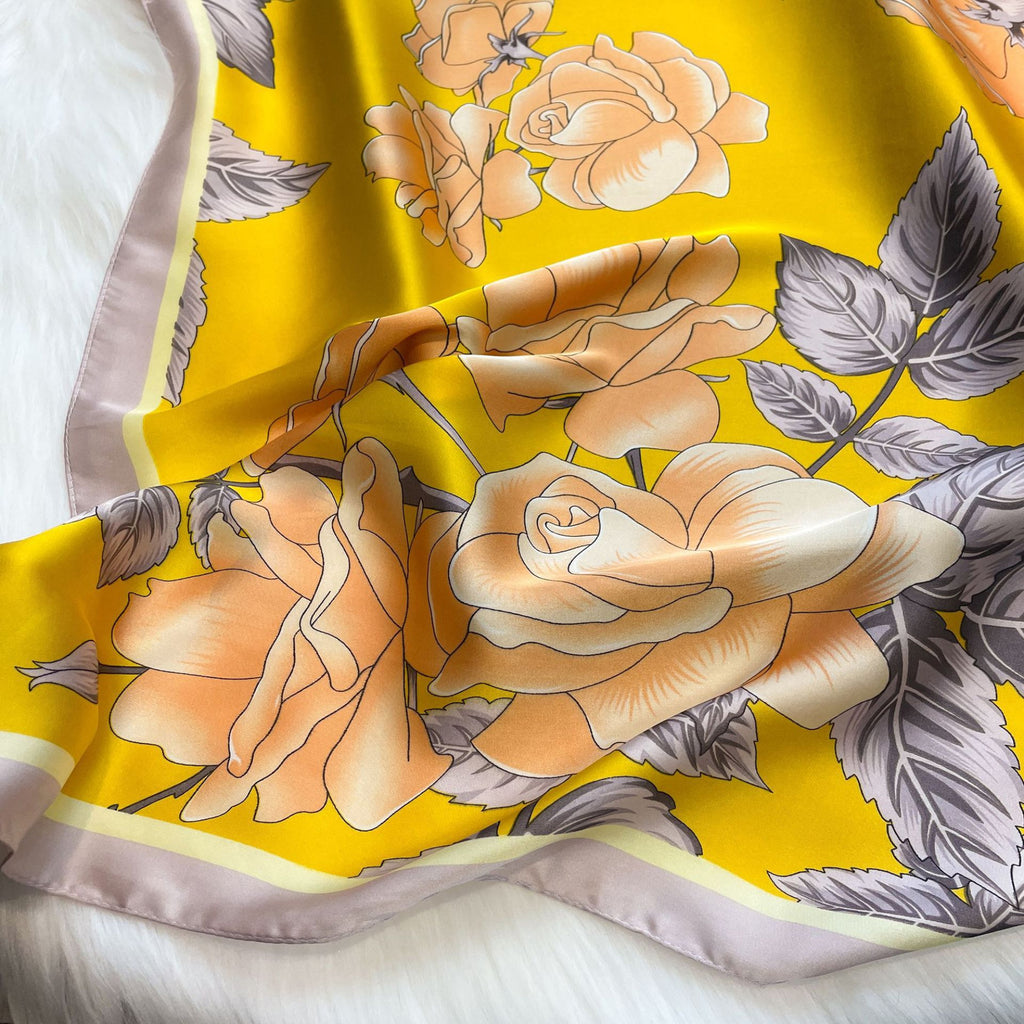 Anna-Kaci Floral Satin Square Scarf Lightweight Soft Hair Neck Wrap Accessory