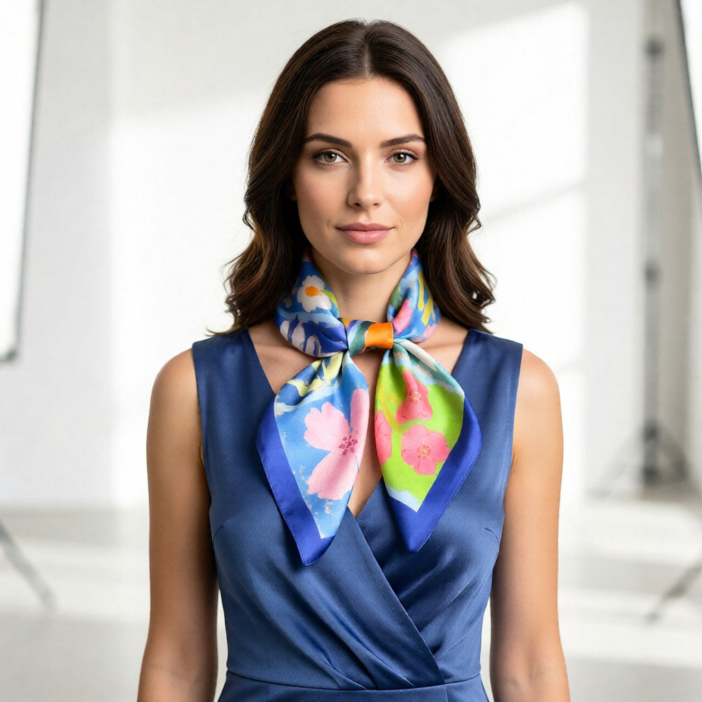 Anna-Kaci Floral Patchwork Satin Square Scarf Lightweight Soft Hair Neck Wrap Accessory