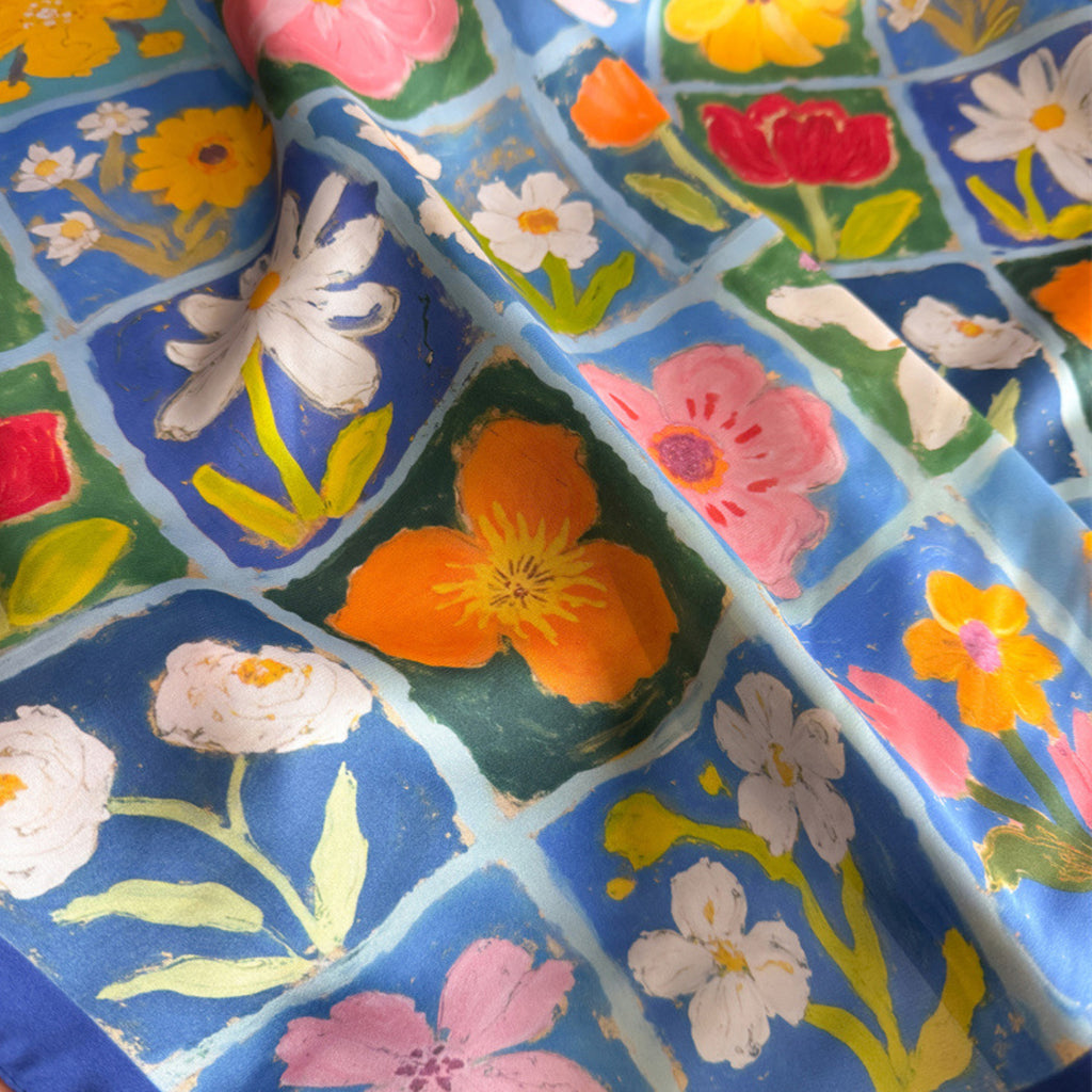 Anna-Kaci Floral Patchwork Satin Square Scarf Lightweight Soft Hair Neck Wrap Accessory
