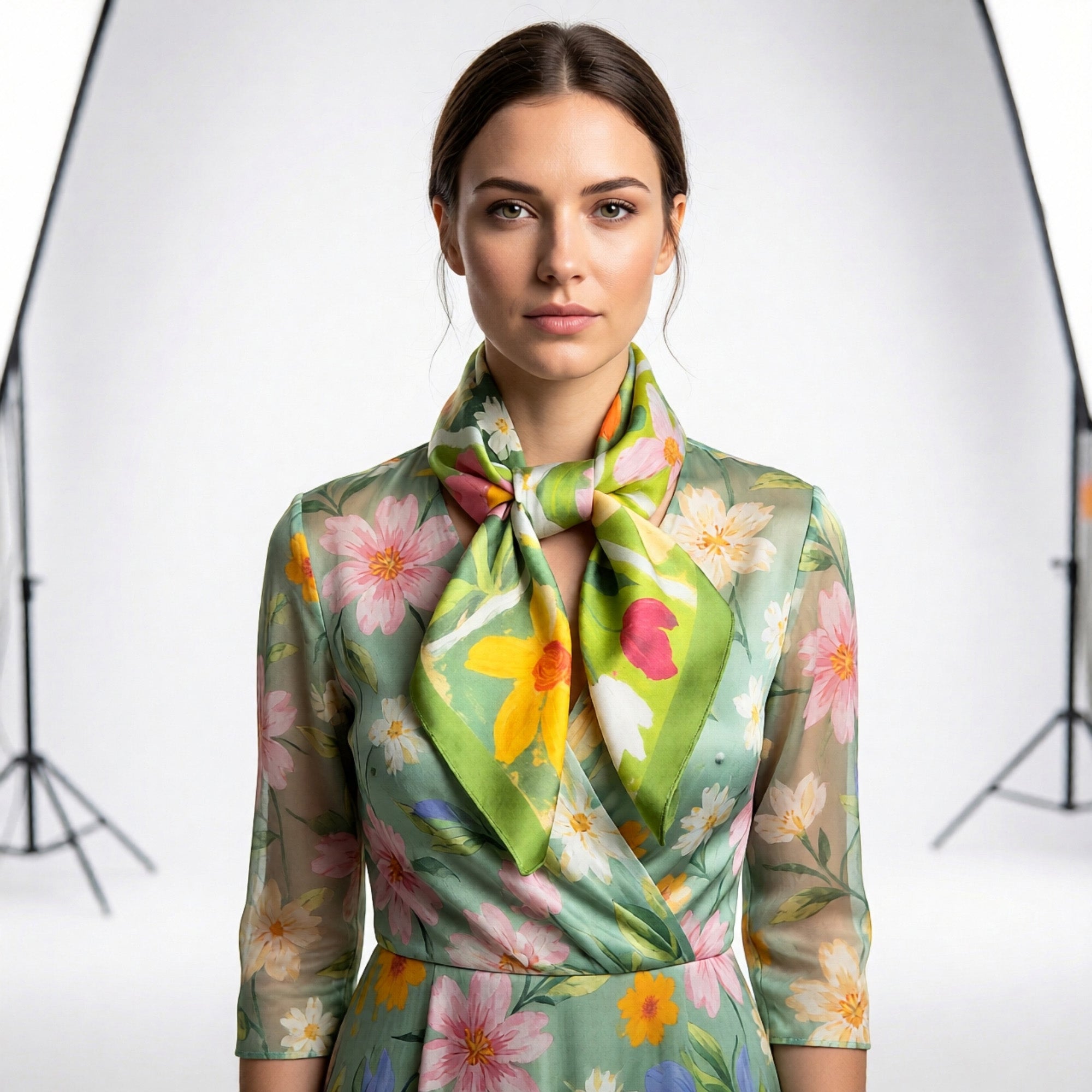 Anna-Kaci Floral Patchwork Satin Square Scarf Lightweight Soft Hair Neck Wrap Accessory