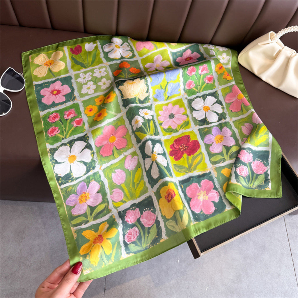 Anna-Kaci Floral Patchwork Satin Square Scarf Lightweight Soft Hair Neck Wrap Accessory