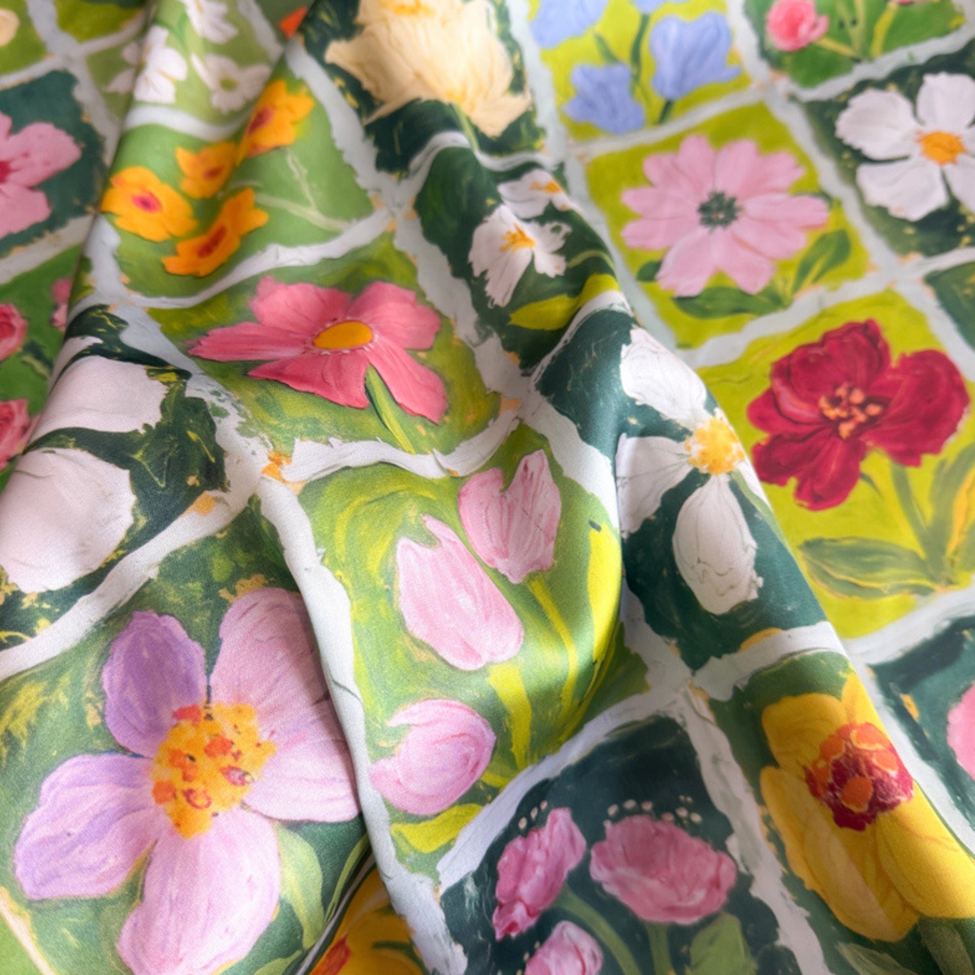 Anna-Kaci Floral Patchwork Satin Square Scarf Lightweight Soft Hair Neck Wrap Accessory