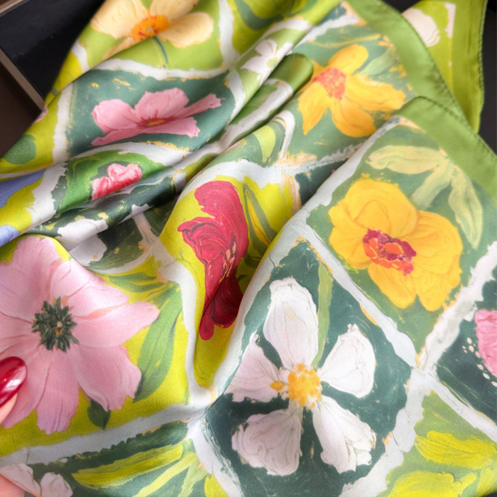 Anna-Kaci Floral Patchwork Satin Square Scarf Lightweight Soft Hair Neck Wrap Accessory