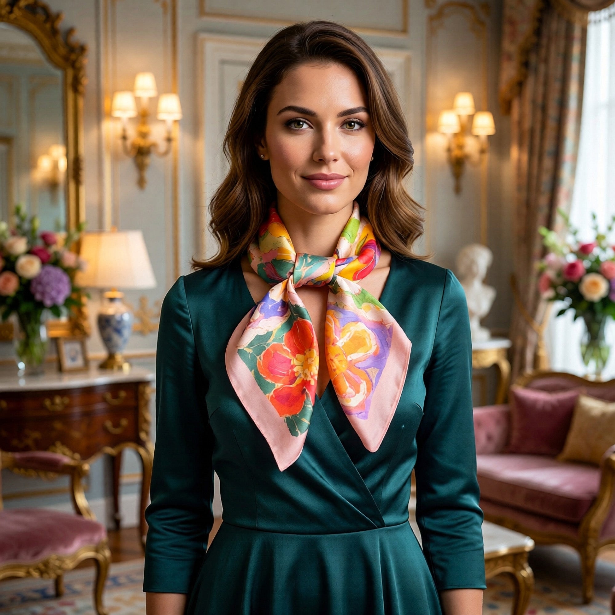 Anna-Kaci Floral Patchwork Satin Square Scarf Lightweight Soft Hair Neck Wrap Accessory