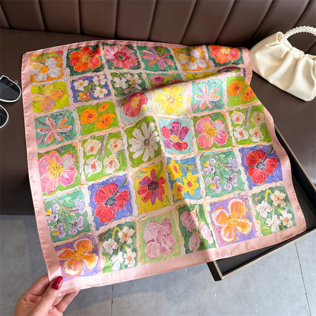 Anna-Kaci Floral Patchwork Satin Square Scarf Lightweight Soft Hair Neck Wrap Accessory