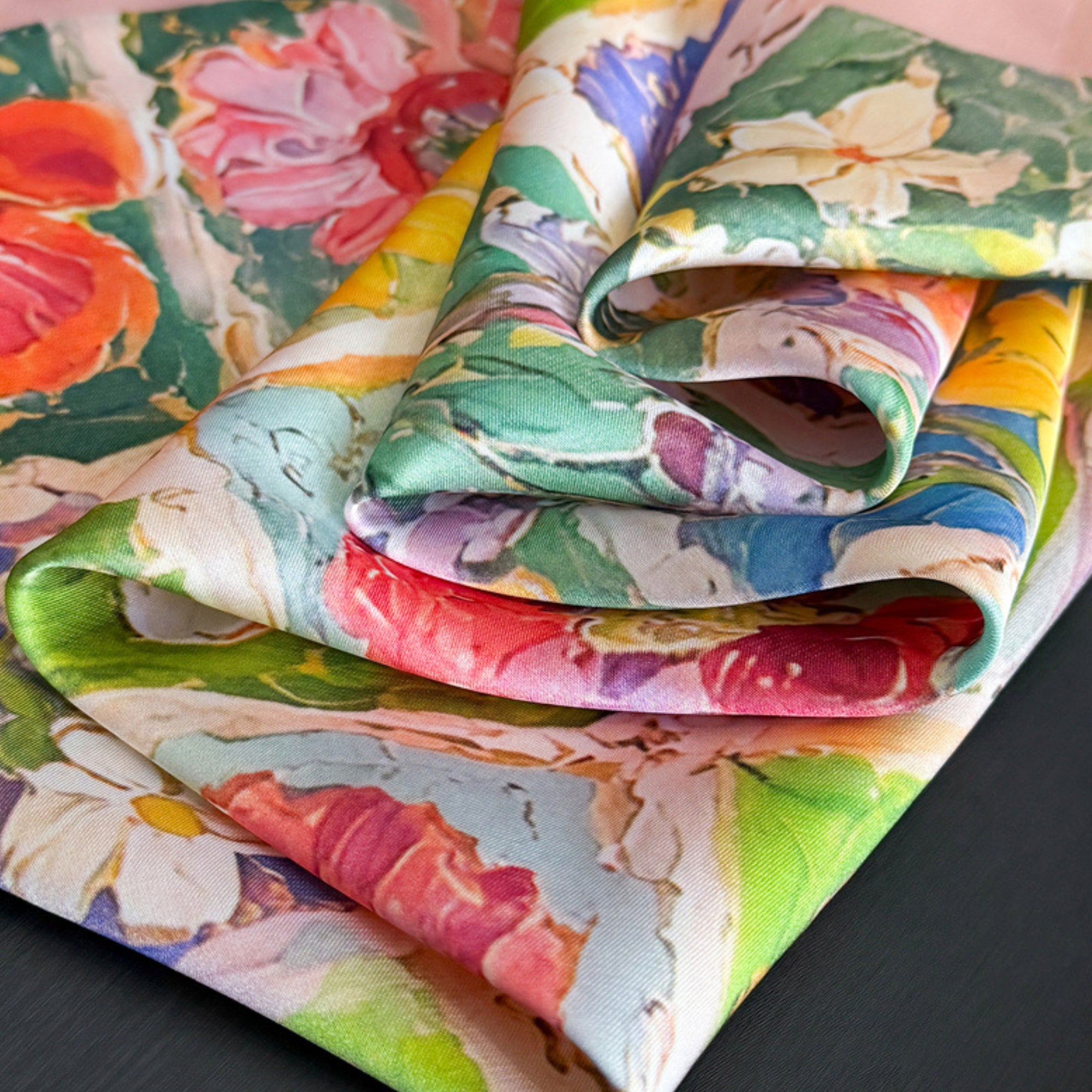 Anna-Kaci Floral Patchwork Satin Square Scarf Lightweight Soft Hair Neck Wrap Accessory