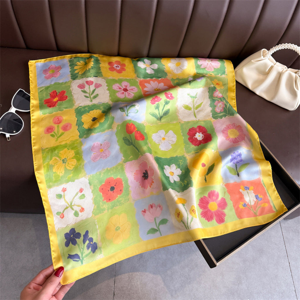 Anna-Kaci Floral Patchwork Satin Square Scarf Lightweight Soft Hair Neck Wrap Accessory
