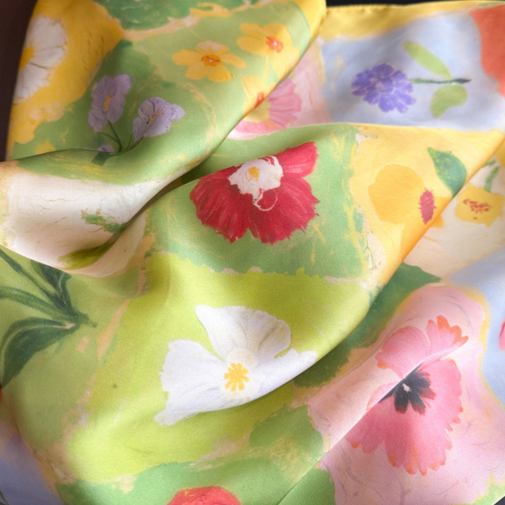Anna-Kaci Floral Patchwork Satin Square Scarf Lightweight Soft Hair Neck Wrap Accessory