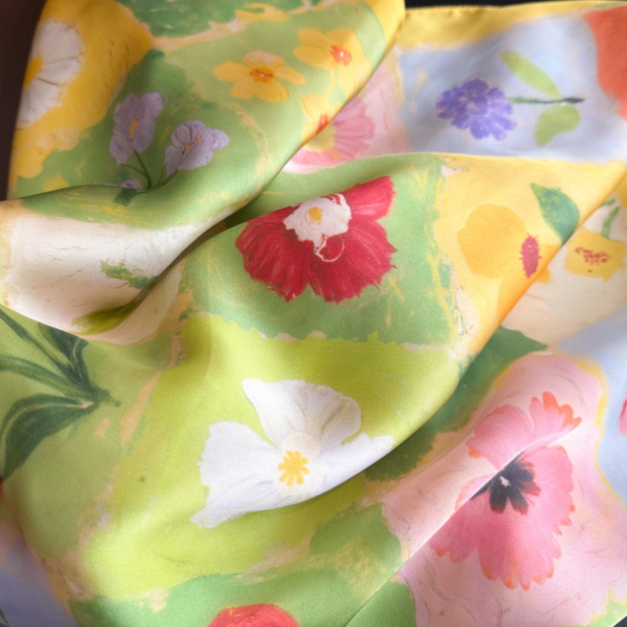 Anna-Kaci Floral Patchwork Satin Square Scarf Lightweight Soft Hair Neck Wrap Accessory