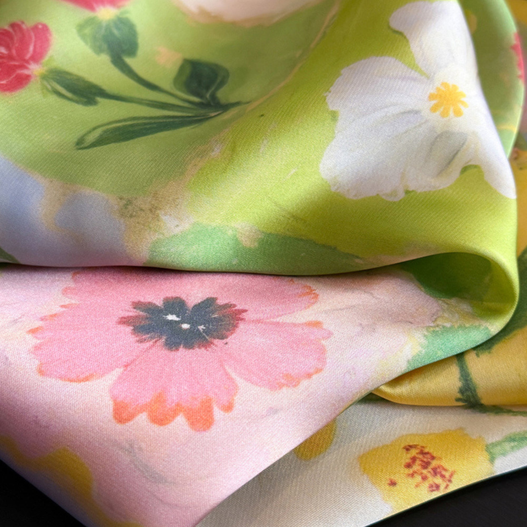 Anna-Kaci Floral Patchwork Satin Square Scarf Lightweight Soft Hair Neck Wrap Accessory