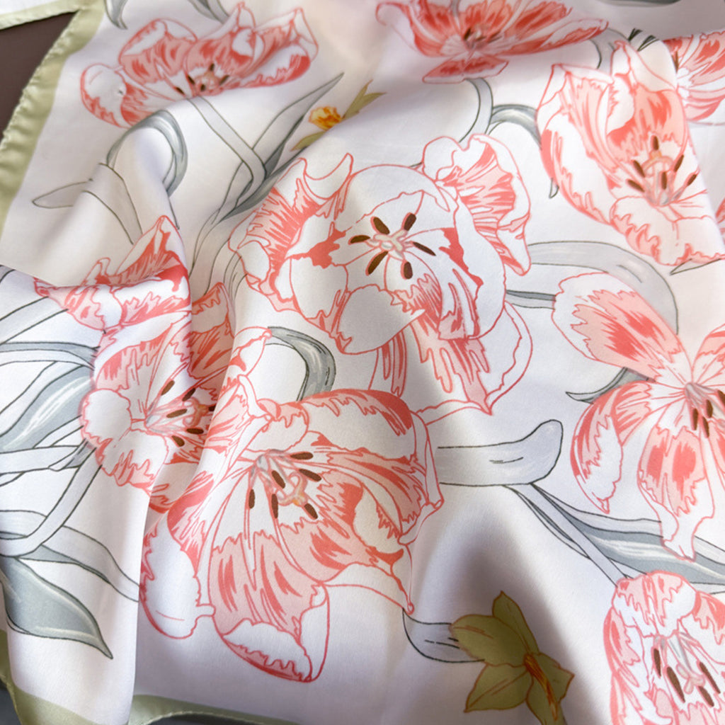 Anna-Kaci Floral Print Satin Square Scarf Soft Lightweight Hair Neck Wrap Fashion Accessory