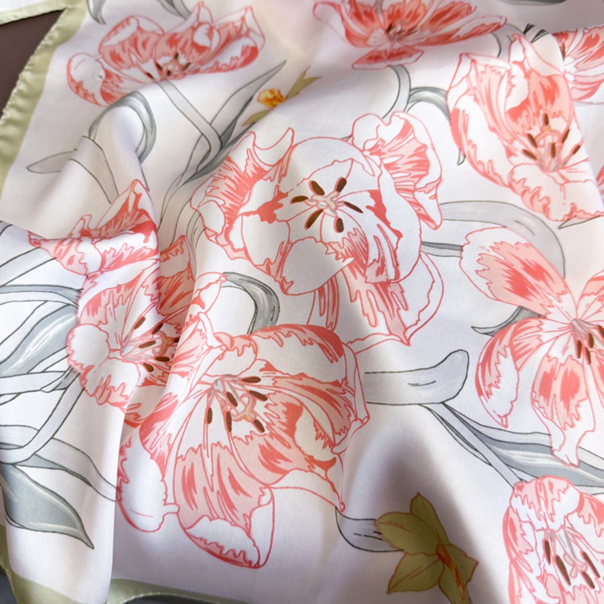 Anna-Kaci Floral Print Satin Square Scarf Soft Lightweight Hair Neck Wrap Fashion Accessory