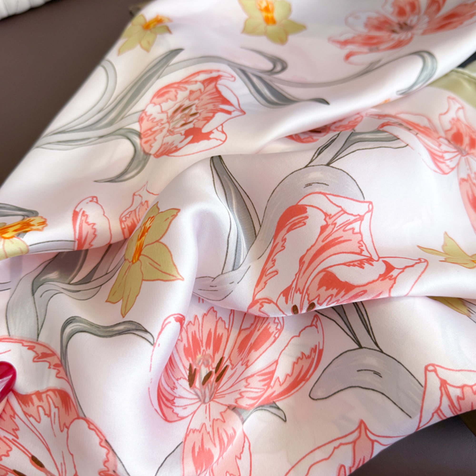 Anna-Kaci Floral Print Satin Square Scarf Soft Lightweight Hair Neck Wrap Fashion Accessory