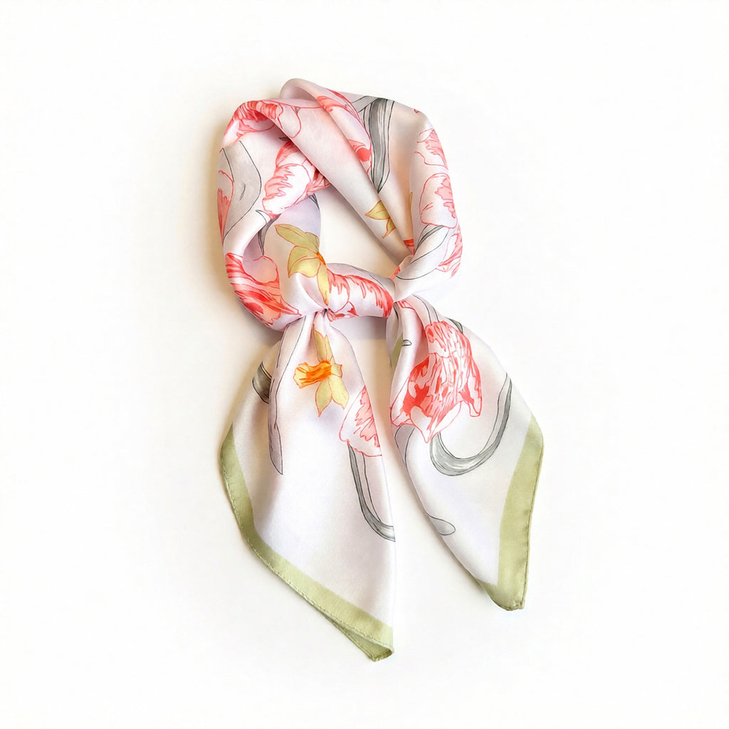 Anna-Kaci Floral Print Satin Square Scarf Soft Lightweight Hair Neck Wrap Fashion Accessory