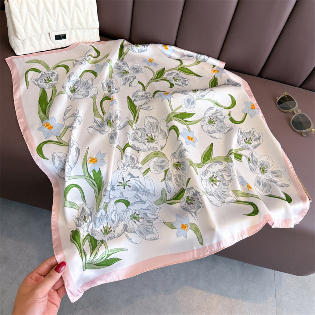 Anna-Kaci Floral Print Satin Square Scarf Soft Lightweight Hair Neck Wrap Fashion Accessory
