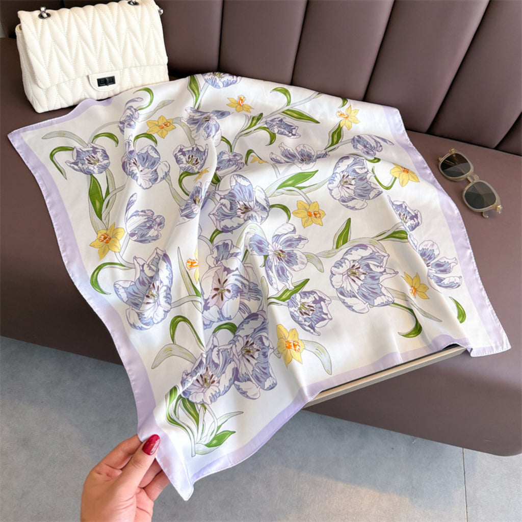 Anna-Kaci Floral Print Satin Square Scarf Soft Lightweight Hair Neck Wrap Fashion Accessory