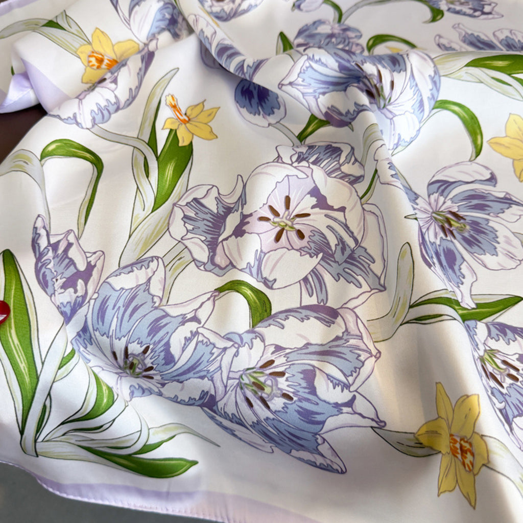 Anna-Kaci Floral Print Satin Square Scarf Soft Lightweight Hair Neck Wrap Fashion Accessory