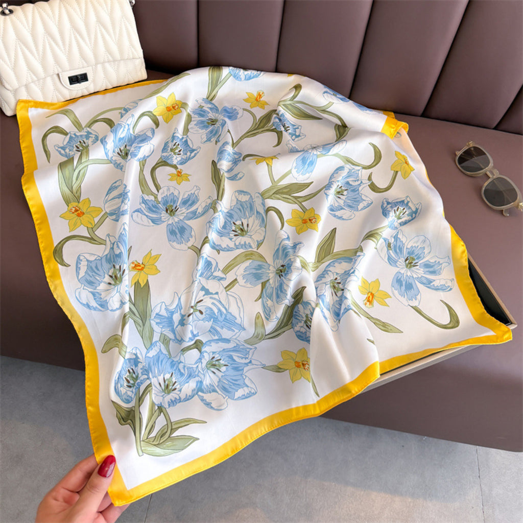 Anna-Kaci Floral Print Satin Square Scarf Soft Lightweight Hair Neck Wrap Fashion Accessory