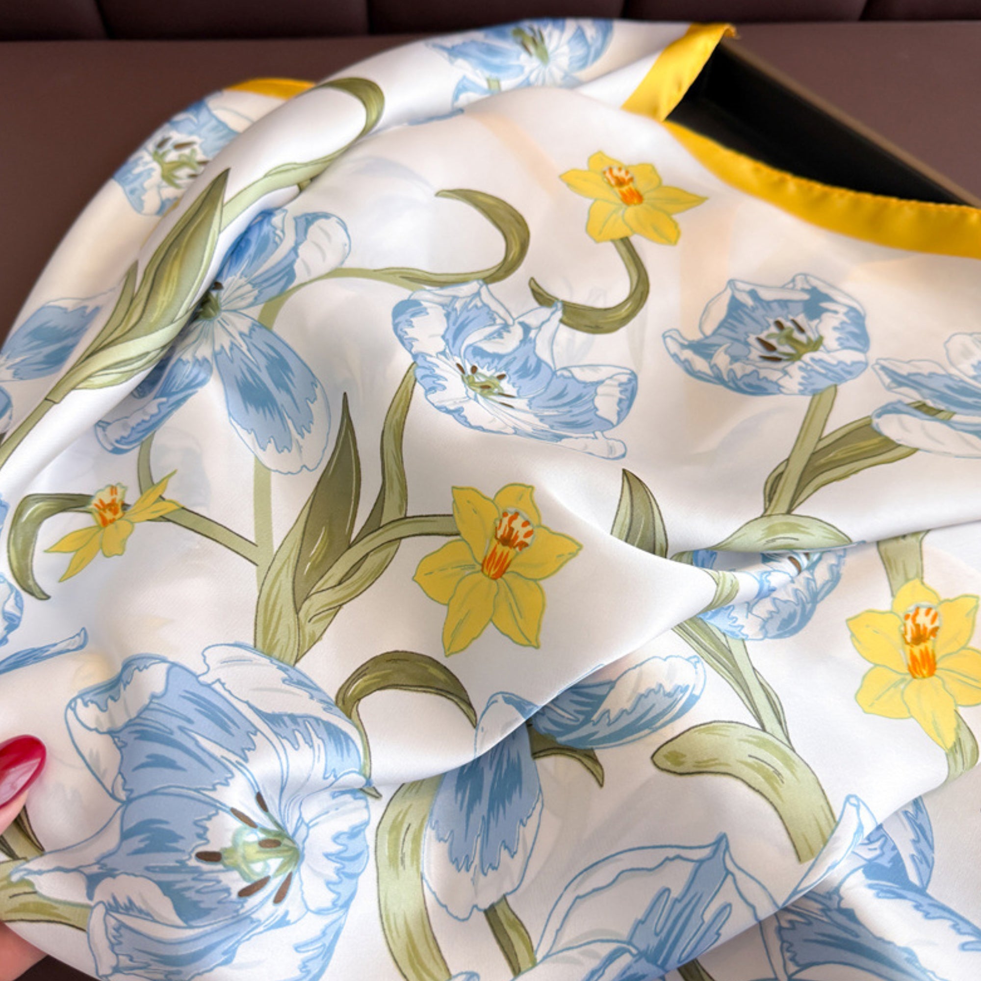 Anna-Kaci Floral Print Satin Square Scarf Soft Lightweight Hair Neck Wrap Fashion Accessory