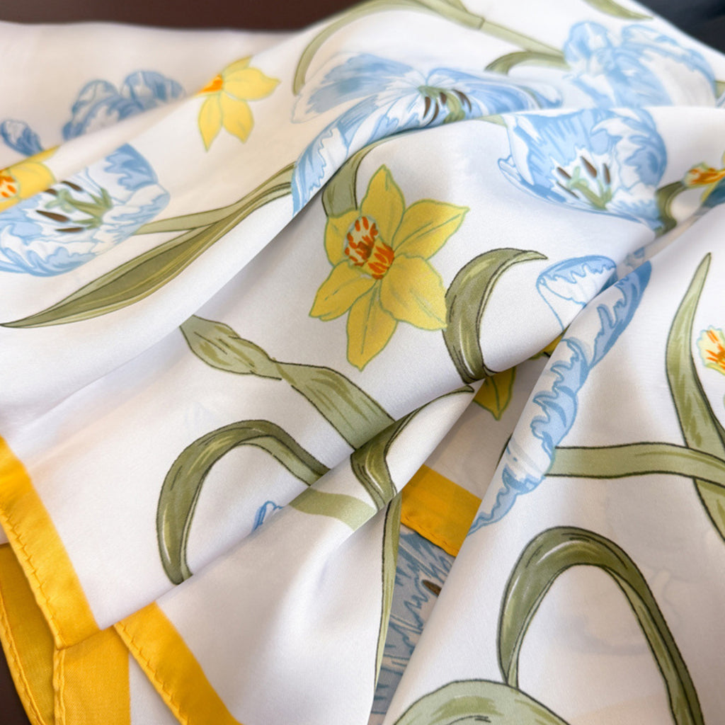 Anna-Kaci Floral Print Satin Square Scarf Soft Lightweight Hair Neck Wrap Fashion Accessory