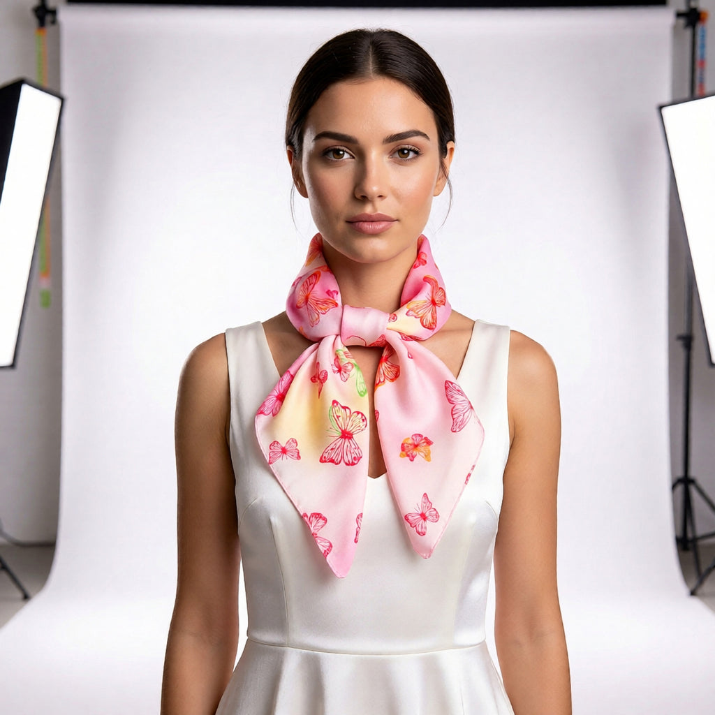Anna-Kaci Butterfly Print Satin Square Scarf Lightweight Soft Hair Neck Wrap Fashion Accessory