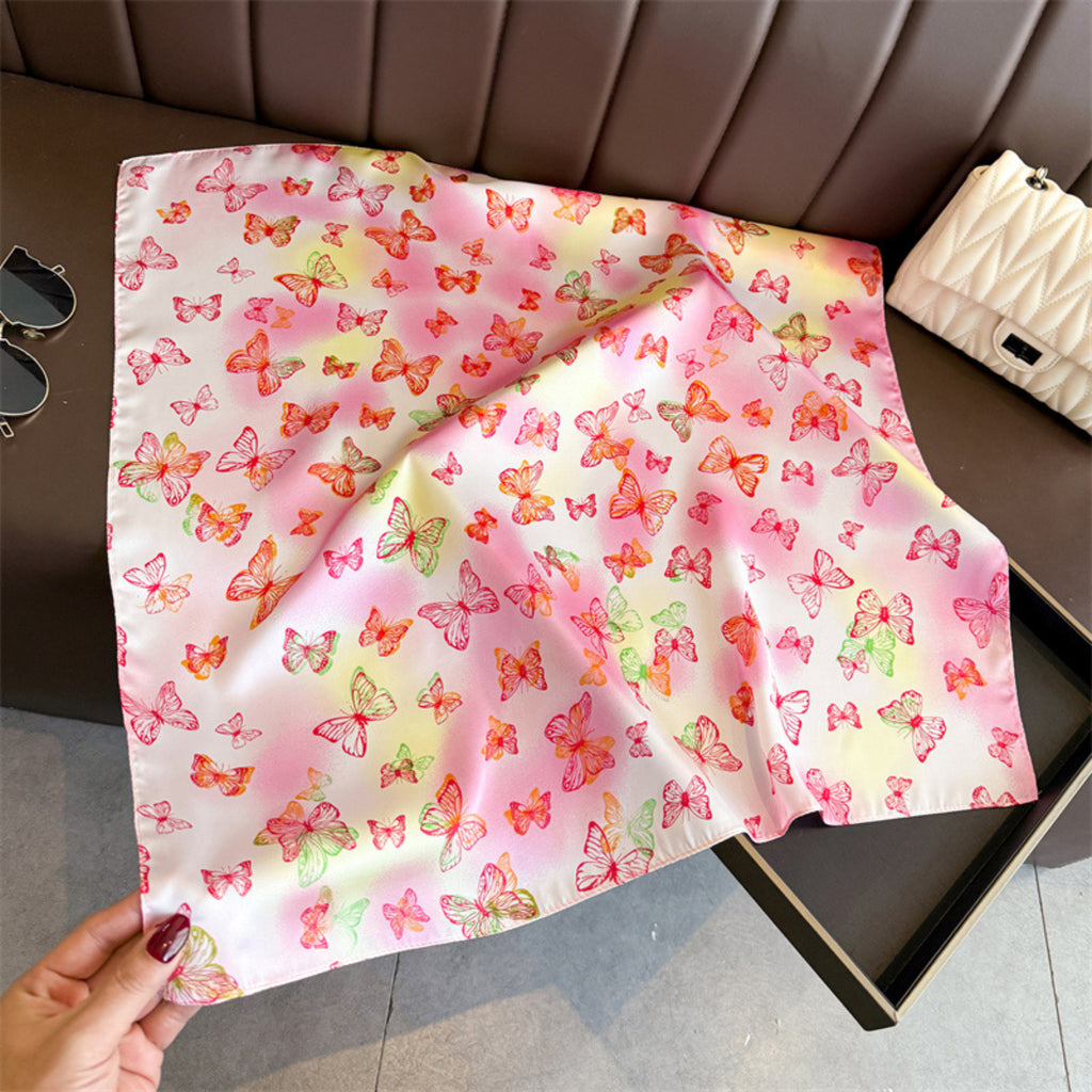 Anna-Kaci Butterfly Print Satin Square Scarf Lightweight Soft Hair Neck Wrap Fashion Accessory