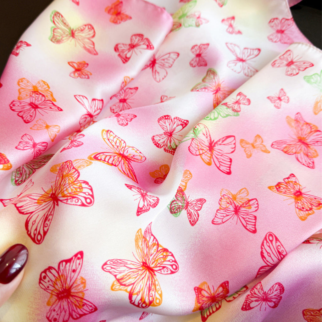 Anna-Kaci Butterfly Print Satin Square Scarf Lightweight Soft Hair Neck Wrap Fashion Accessory
