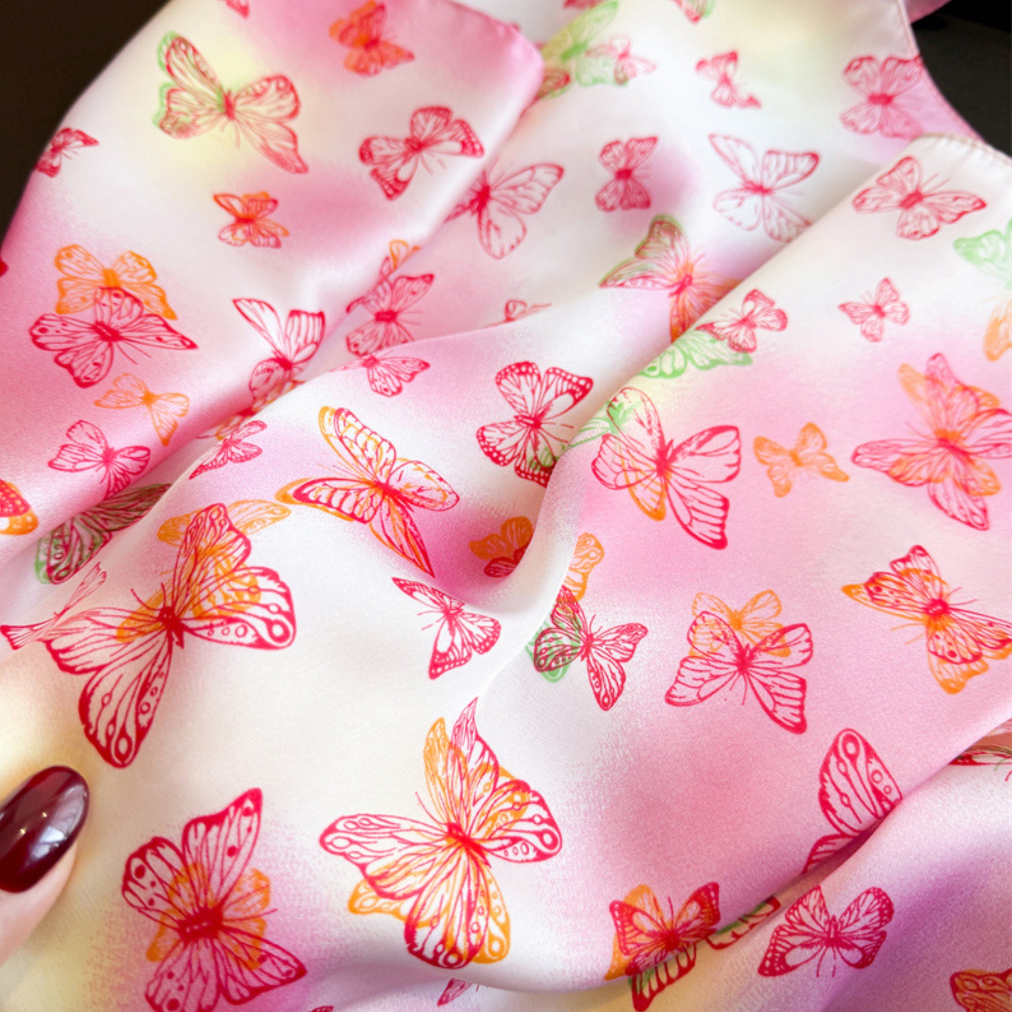 Anna-Kaci Butterfly Print Satin Square Scarf Lightweight Soft Hair Neck Wrap Fashion Accessory