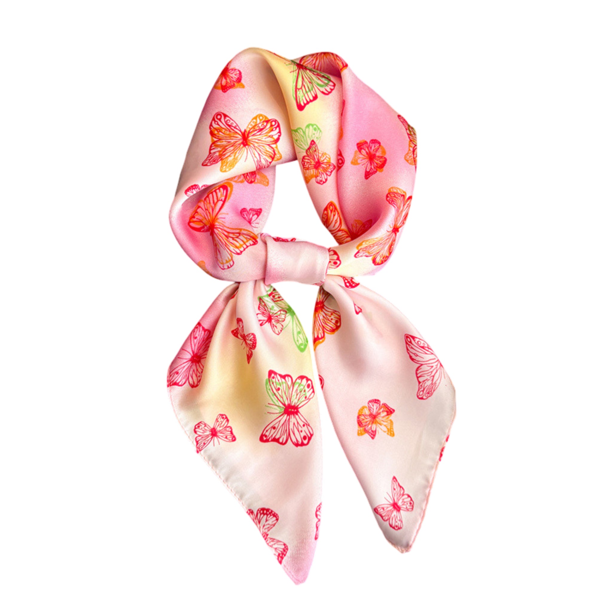 Anna-Kaci Butterfly Print Satin Square Scarf Lightweight Soft Hair Neck Wrap Fashion Accessory