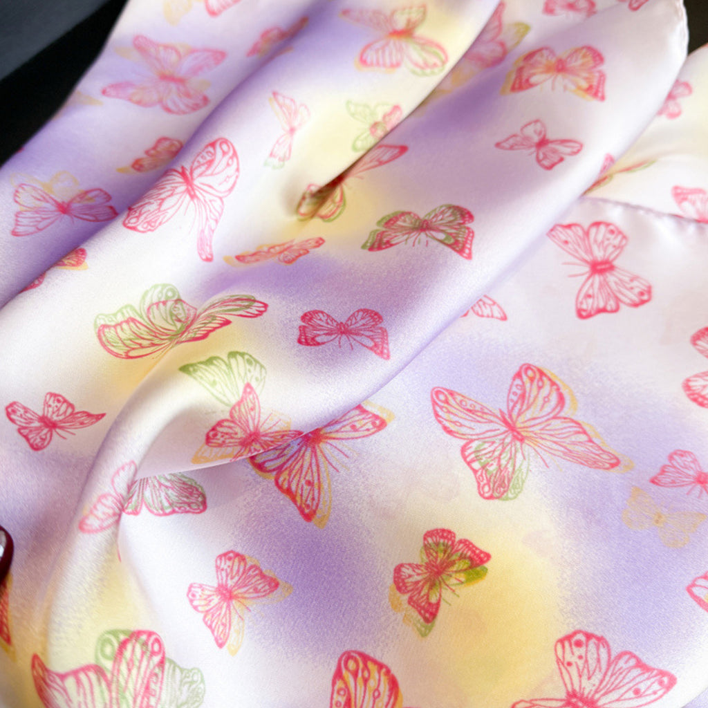 Anna-Kaci Butterfly Print Satin Square Scarf Lightweight Soft Hair Neck Wrap Fashion Accessory