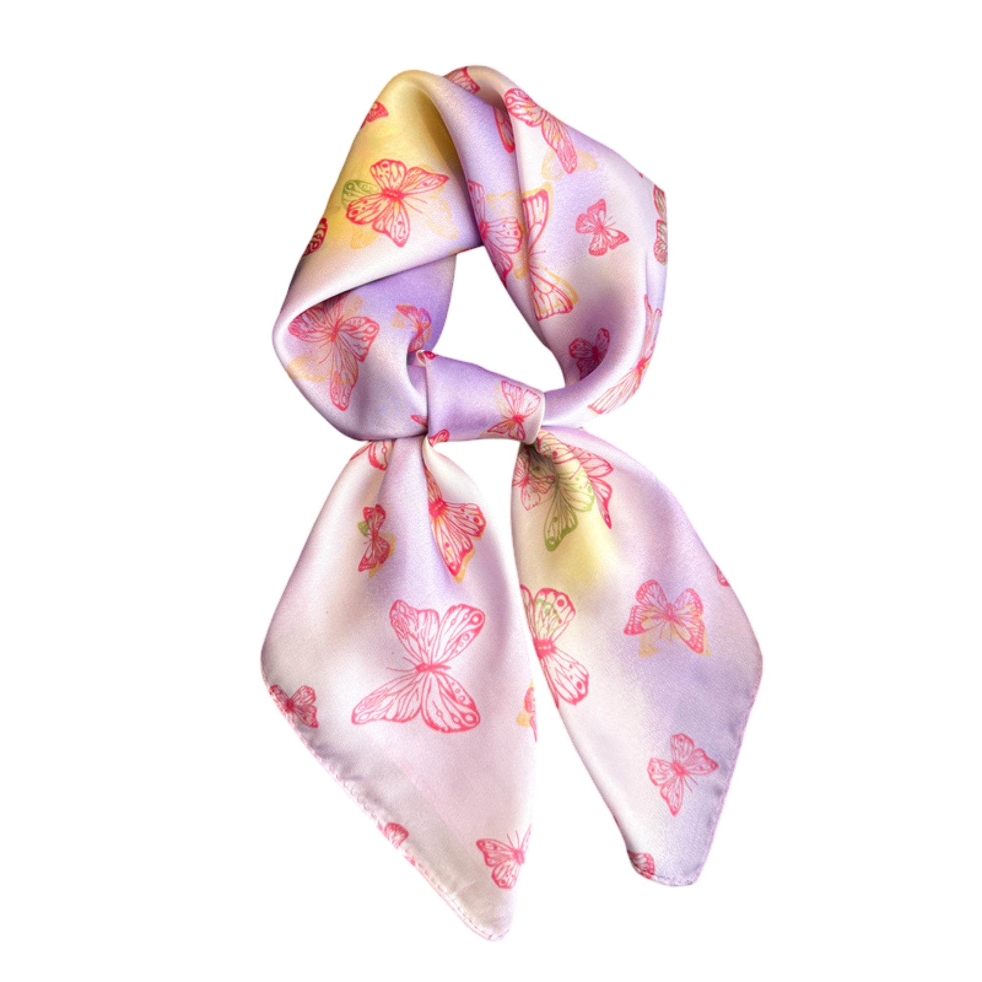 Anna-Kaci Butterfly Print Satin Square Scarf Lightweight Soft Hair Neck Wrap Fashion Accessory