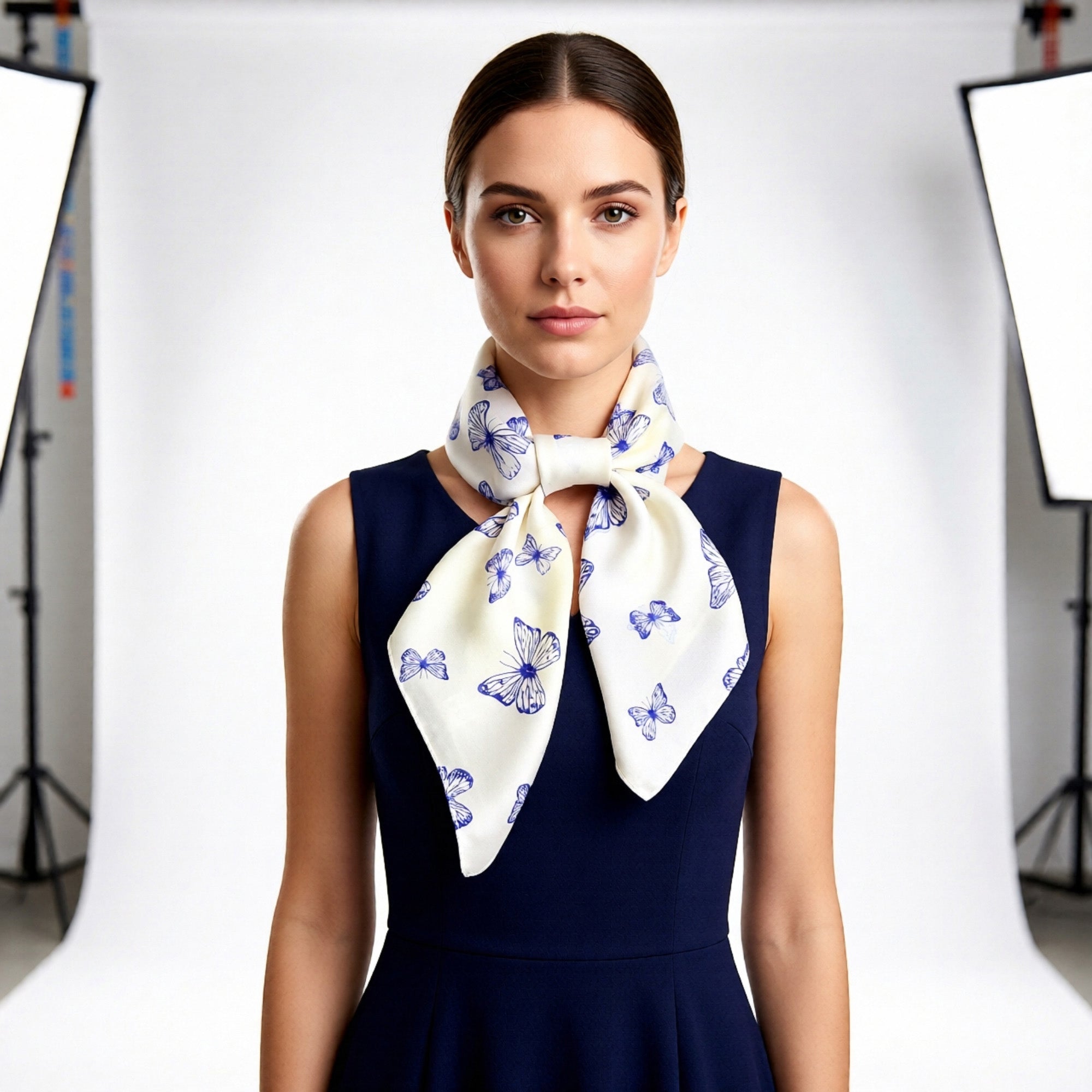 Anna-Kaci Butterfly Print Satin Square Scarf Lightweight Soft Hair Neck Wrap Fashion Accessory