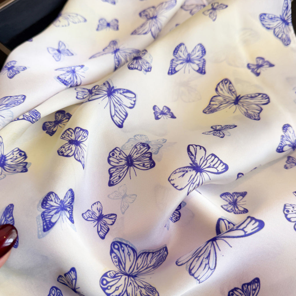 Anna-Kaci Butterfly Print Satin Square Scarf Lightweight Soft Hair Neck Wrap Fashion Accessory