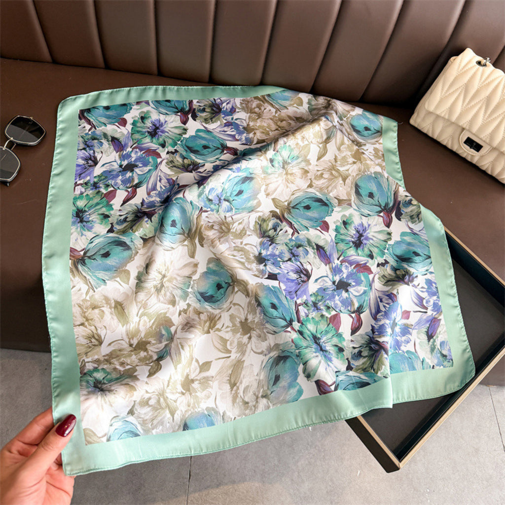 Anna-Kaci Floral Print Satin Square Scarf Soft Lightweight Hair Neck Wrap Elegant Fashion Accessory