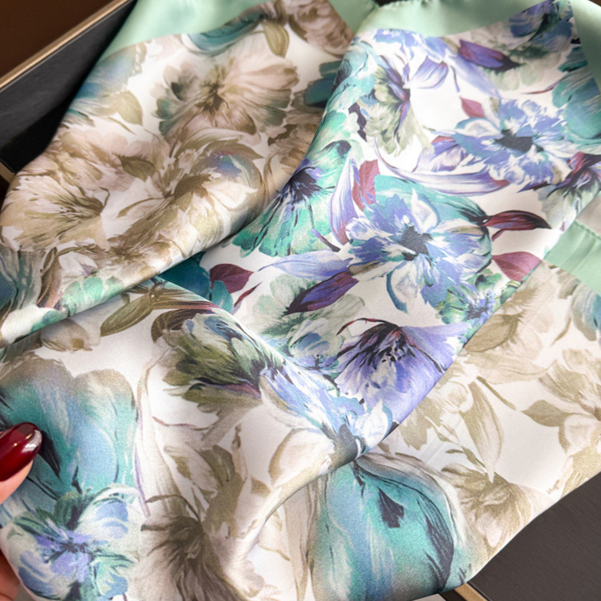 Anna-Kaci Floral Print Satin Square Scarf Soft Lightweight Hair Neck Wrap Elegant Fashion Accessory
