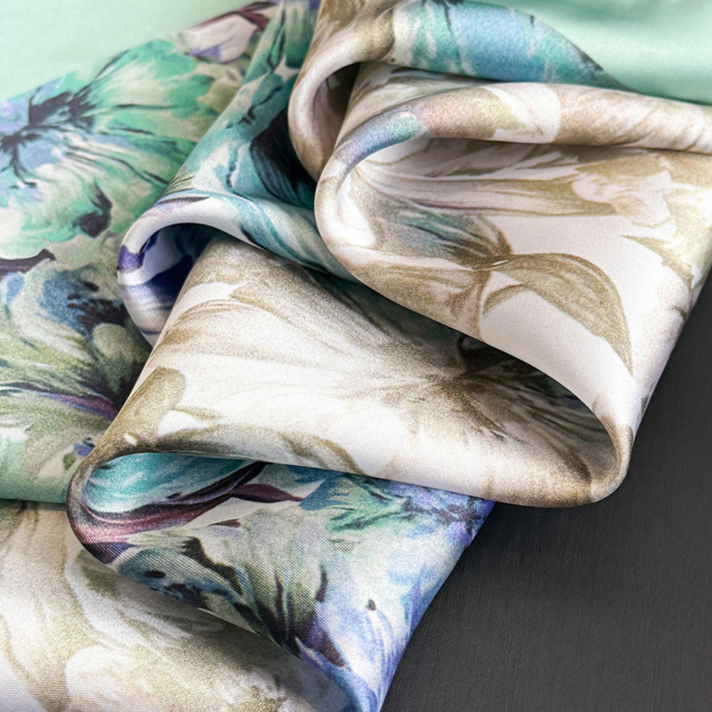 Anna-Kaci Floral Print Satin Square Scarf Soft Lightweight Hair Neck Wrap Elegant Fashion Accessory