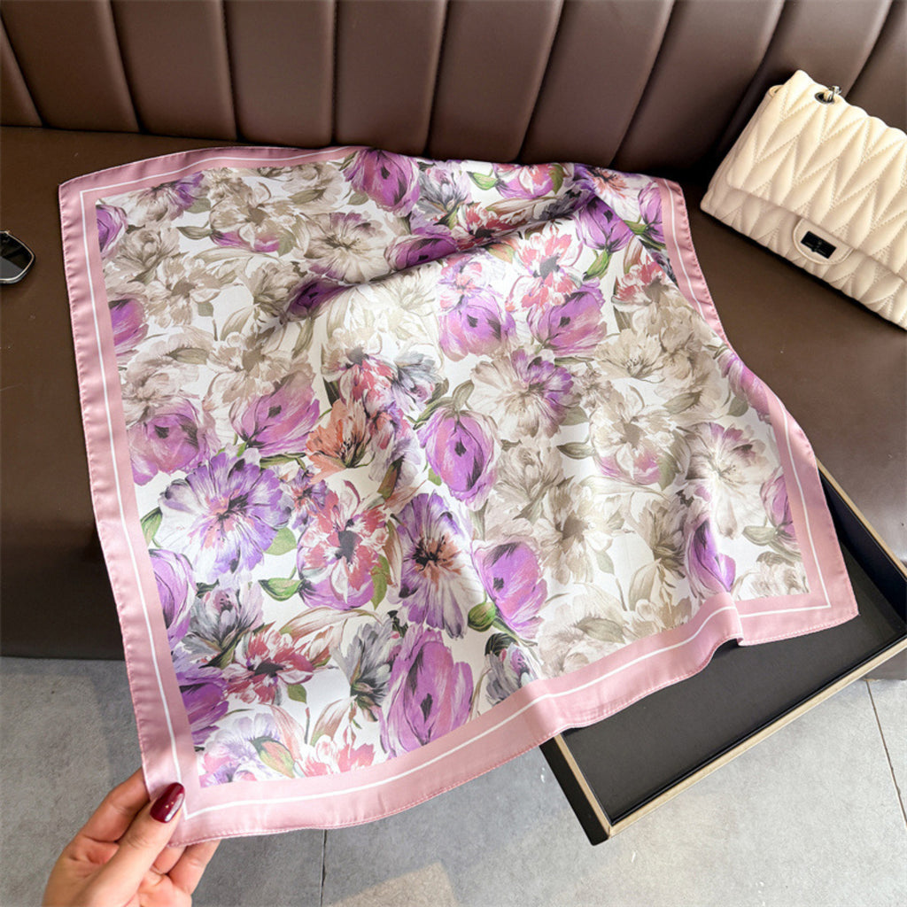 Anna-Kaci Floral Print Satin Square Scarf Soft Lightweight Hair Neck Wrap Elegant Fashion Accessory