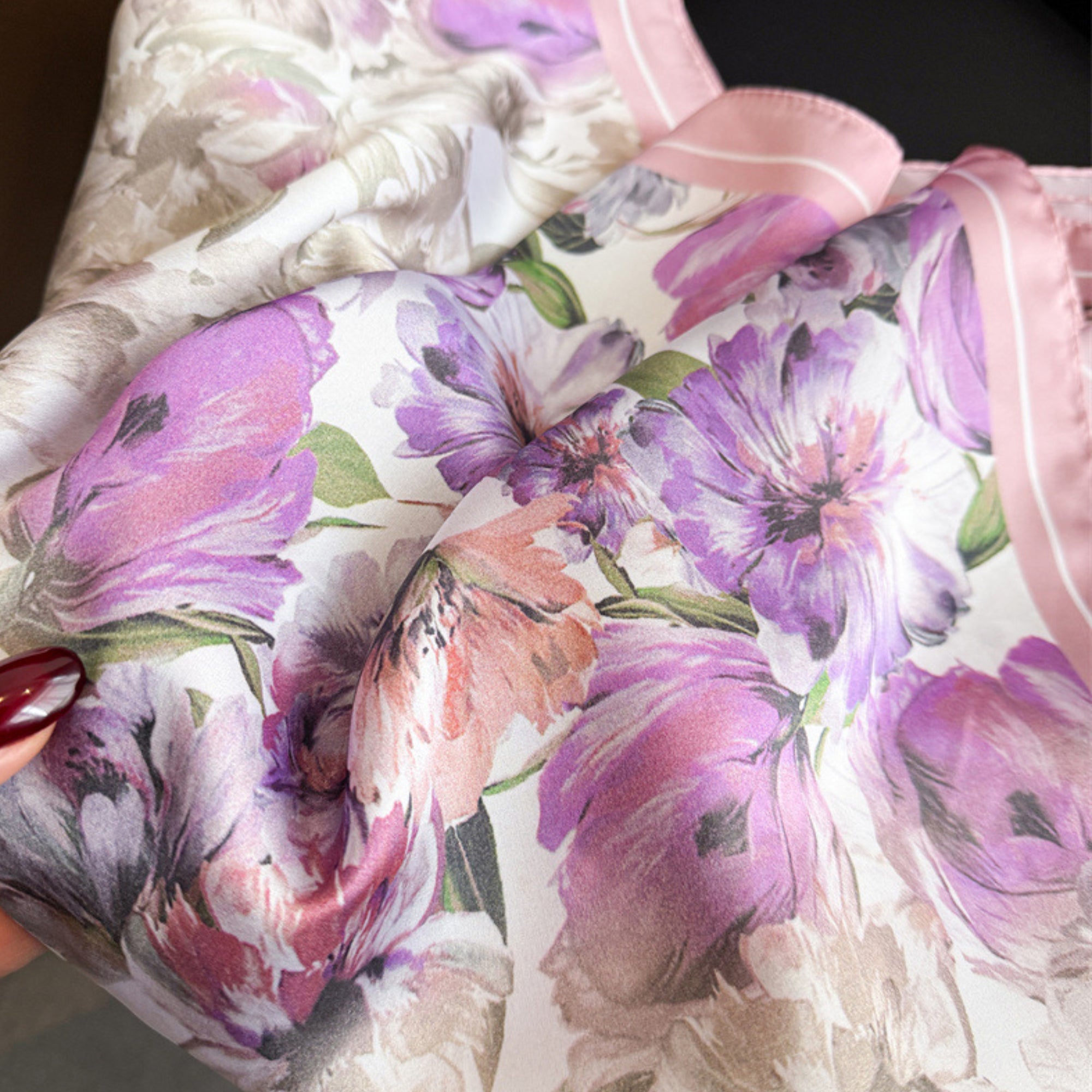 Anna-Kaci Floral Print Satin Square Scarf Soft Lightweight Hair Neck Wrap Elegant Fashion Accessory