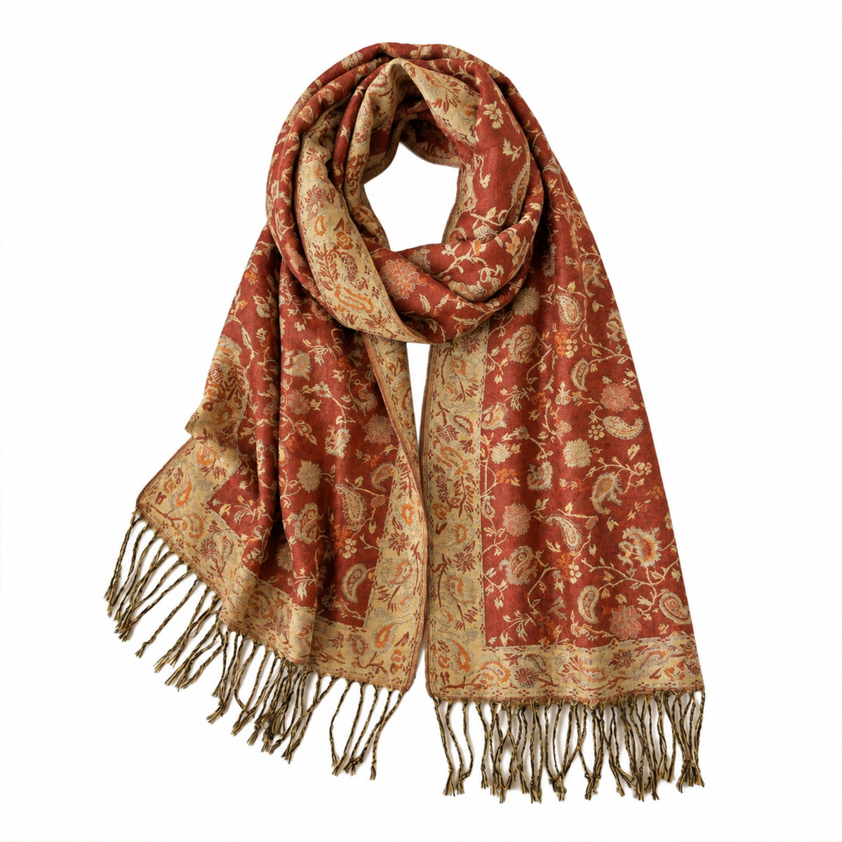 Paisley Scarf with Fringe Trim Soft Wrap Shawl 75*27.5 Inches