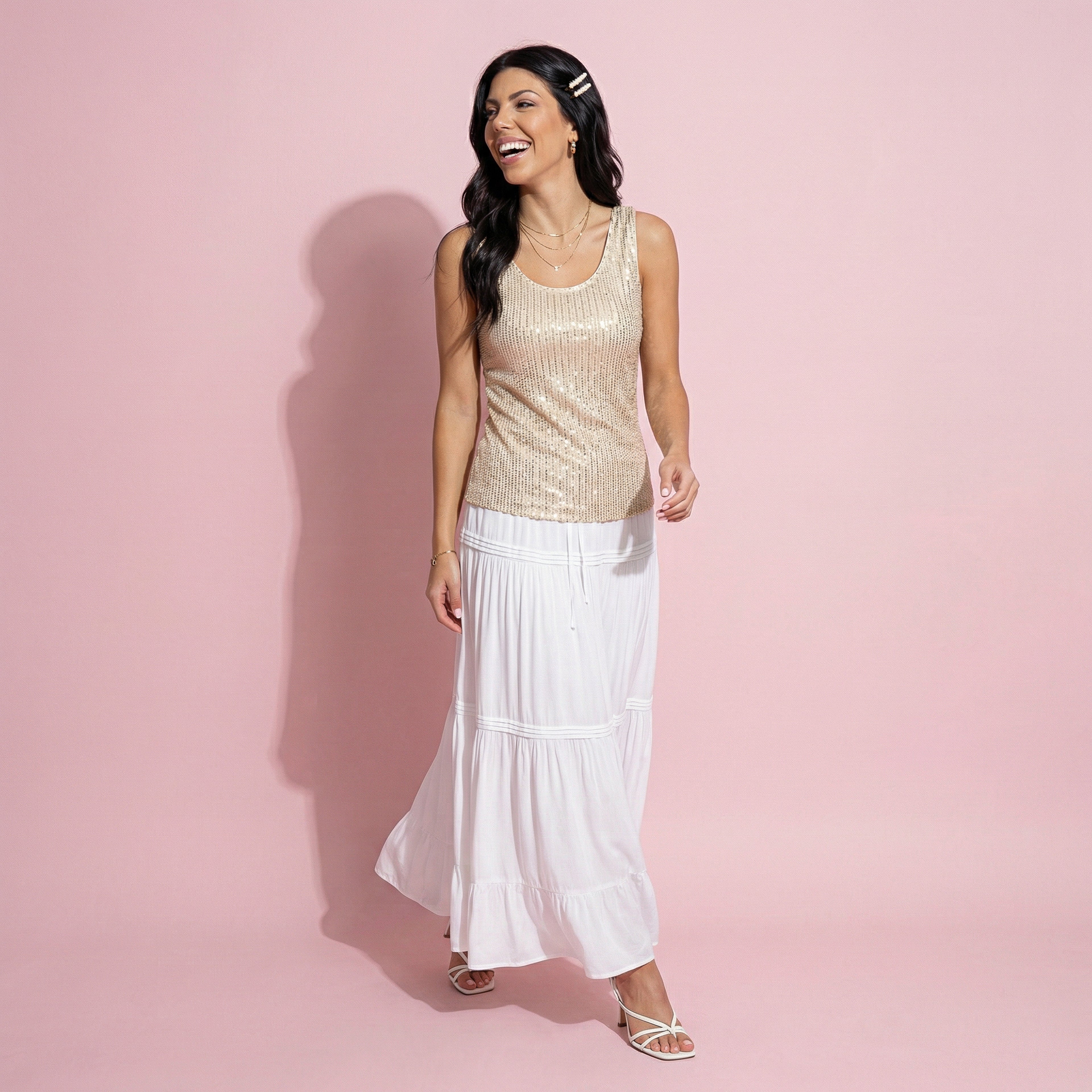 Sequin Scoop Neck Sleeveless Tank Top