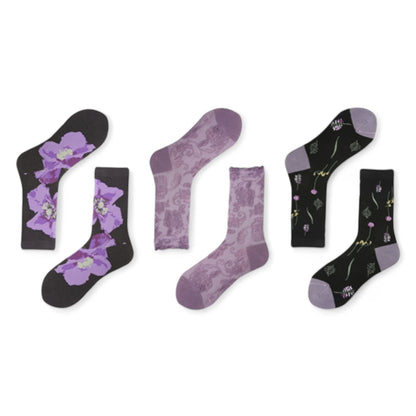 Alilang Women's 3-Pack Patterned Crew Socks with Vintage Embroidered Floral and Abstract Prints