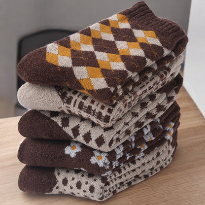 Alilang Women's 5-Pack Assorted Patterned Thick Knit Socks with Plaid and Holiday Prints